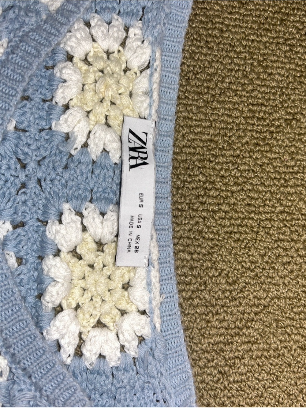 Zara Light Blue & Cream Crochet Square-Panel Cardigan - Picture 3 of 4